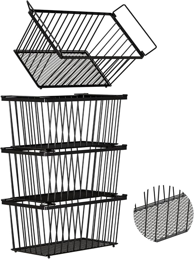 Enhanced Leak-Proof Bottom, Freezer Organizer Bins for 7 Cu.Ft,4 Pack | Stackable Chest Freezer Organizer Bins, Baskets with Handles, Leak-proof Wire Storage Container Baskets for Sort Frozen Meats by ANJUBAN