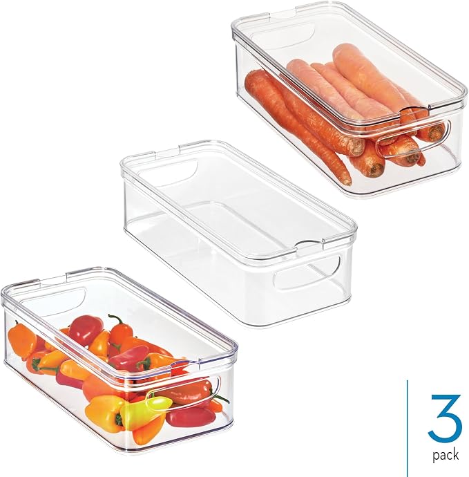 iDesign Stackable Fridge Organizer Bins with Lids for Fresh Produce - Set of 3 - Clear - Image 2