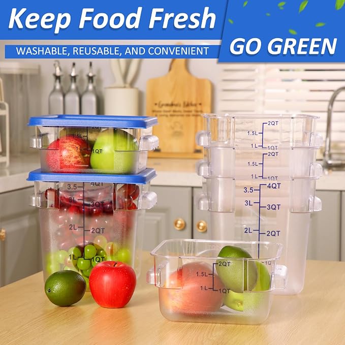 Yungyan 16 Pcs Restaurant Food Storage Containers with Lids Set 2Qt and 4Qt Commercial Restaurant Square Storage Containers Clear Food Cereal Container for Kitchen Freezer (Blue Lids) - Image 3