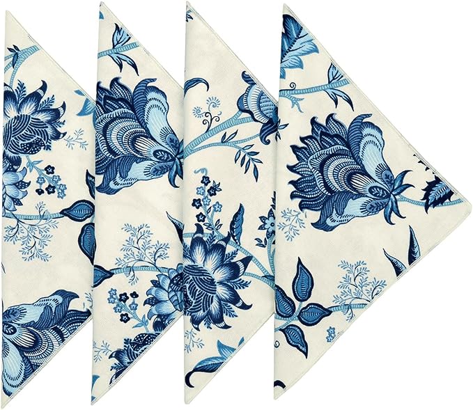Cloth Napkins for Wedding Reception, Table Decor Linens, Blue Floral Fabric, Use with Tablecloth for Tablescapes, Settings, 18" x 18" Dinner, 100% Cotton, Washable, Soft, Reusable, Set of 4 by DECORATIVETHINGS