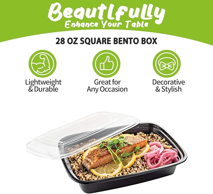 150 Pack Stackable Meal Prep Bowl Containers, 28oz Thick Food Storage Containers with Lids, Reusable Plastic,Disposable Bento Box,Stackable,Microwave/Freezer/Dishwasher Safe - Image 3