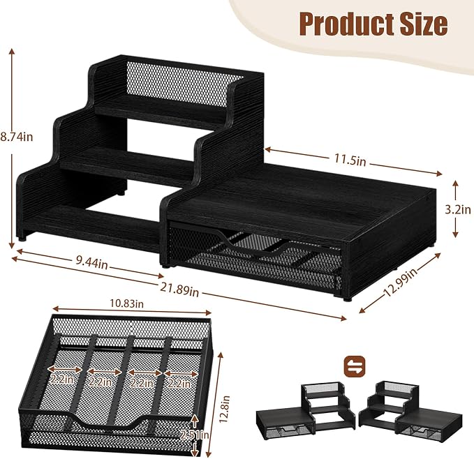 Coffee Station Organizer Compatible with Nespresso Vertuo Pods, Holds 48 Small or 32 Large Pods, 3-Tier Coffee Bar Organizer with K-Cup Holder, Coffee Pod Drawer & Syrup Cups Rack for Accessories - Image 2