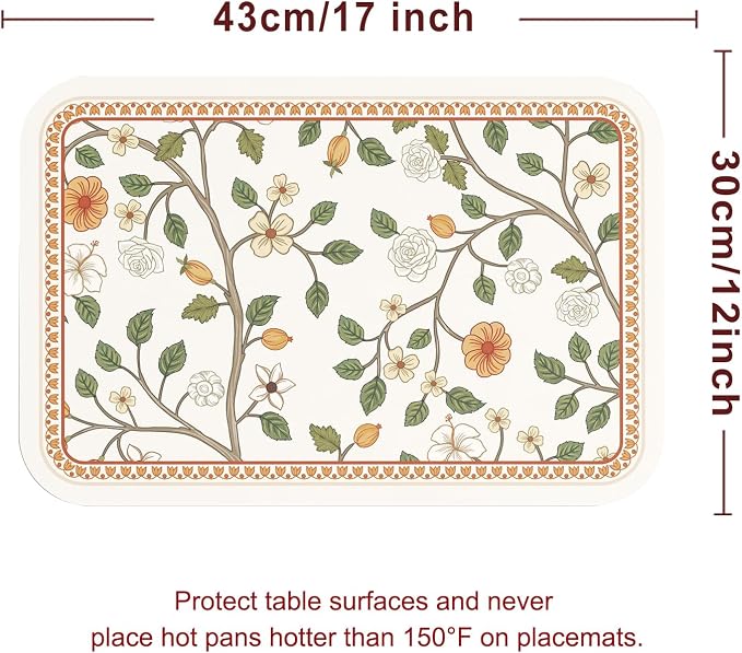 Vinyl Waterproof Placemats Set of 6 Rectangular,12"*17"-Flora A | Wipeable Beautiful Print Place Mats,Stain Resistant,Heat Resistant,Everyday Meals,Kitchen,Dinning,Holiday,Decor - Image 6