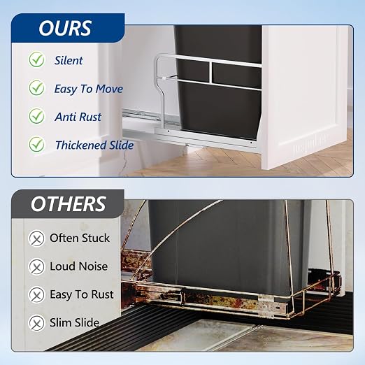 Insputer Pull Out Trash Can Under Cabinet with Soft-Close Slides | Space Saving, Heavy Duty, Garbage Can Not Included, Under Sink Bin Kit for Home Kitchen, Requires Min Cabinets 12" W X 18" D - Image 7