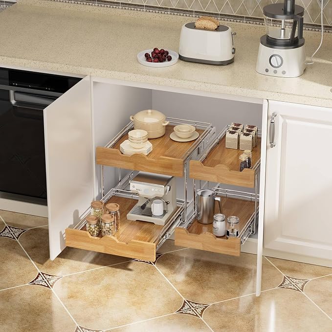 OCG Pull Out Cabinet Organizer 11" W x 21" D, 2 Tier Slide Out Shelf, Heavy-Duty Pull Out Drawer for Cabinets, Base Cabinet Organization for Kitchen, Pantry, Bathroom - Image 6