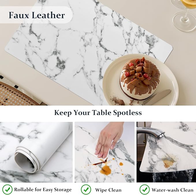 FROMHEART Faux Leather PU Placemats Set of 8 (Marble,11.8" x 17") | Waterproof,Heat/Oil Stain-Resistant Table Mat–Reversible,Non-Slip,Easy to Clean Place Mats for Kitchen,Dining,Indoor/Outdoor - Image 4