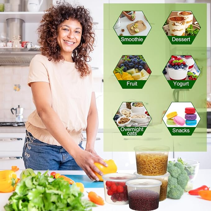 Skylety 60 Sets Plastic Deli Containers with Lids Food Storage Containers Soup Cups, Leakproof, Microwavable, Reusable for Restaurant, Cafe, Freezer and Catering (64 oz) - Image 4