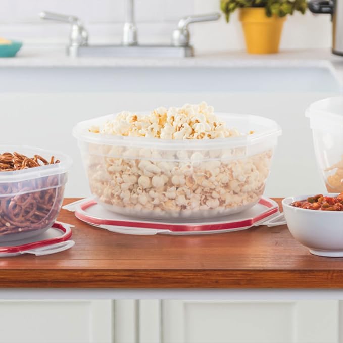 Sterilite Ultra-Seal 4.7 Qt Bowl, Large Airtight Food Storage Container, Latching Lid, Microwave and Dishwasher Safe, Clear With Red Gasket, 16-Pack - Image 4