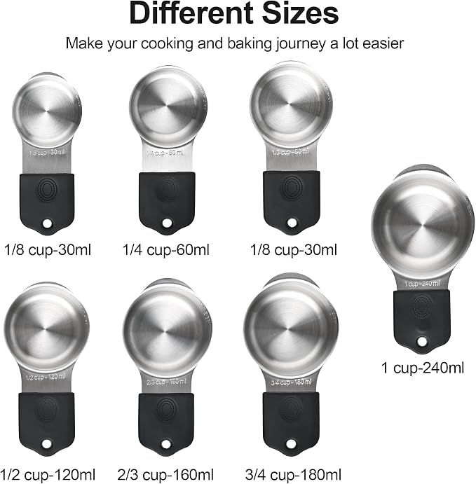 Magnetic Measuring Cups & Spoons Set 15, Stainless Steel Measuring Cups and Spoons Set, Heavy Duty Metal Measuring Cup & Spoon with Leveler & Measure Equivalents for Cooking & Baking - Image 3