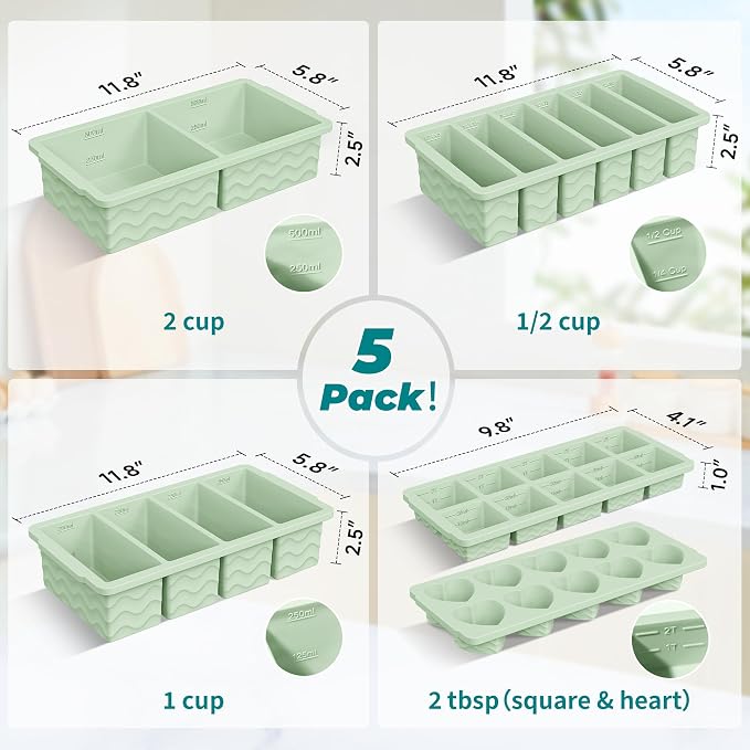 Silicone Freezer Molds for Food, 5-Pack with Steel Rim for Meal Prep | 100% Food-Grade Silicone, BPA-Free, Oven and Dishwasher Safe. Perfect for Freezing Lasagna, Casseroles, Soups & Sauces - Image 2