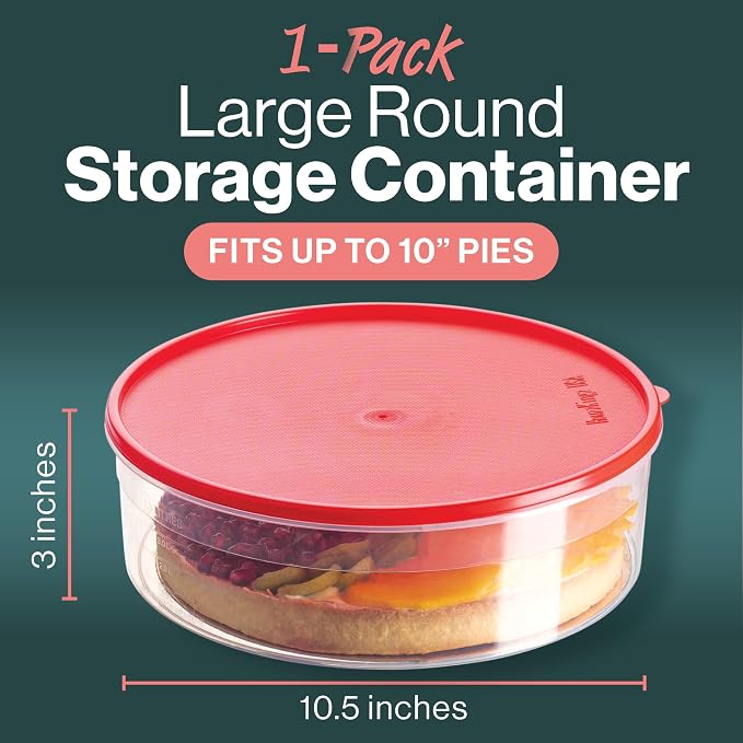 HOUZZKINGZ USA Pie Carrier Cake Storage Container with Lid | 10.5" Large Round Plastic Cupcake Cheesecake Muffin Flan Cookie Airtight Tortilla Holder | Pie Keeper Transport Container - Image 2