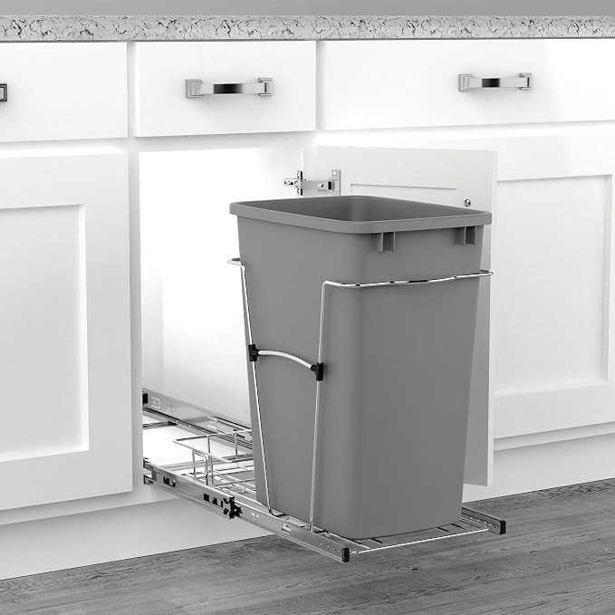 Rev-A-Shelf Pullout Trash Can for Kitchen Cabinets, Silver Waste Bin, 35 Qt | Large Capacity Garbage/ Recycling Waste Container, Heavy Gauge Metal Wire Construction w/Full Extension Slides, RV-12KD-17C S - Image 6