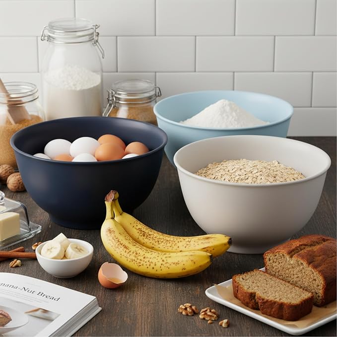 TP Melamine Mixing Bowl Set with Lids, Salad Bowl Set of 3, Blue&White | Nesting Design,Break-resistant,Pasta & Salad Prep, Baking Prep, Space-saving Storage, Freezer Safe, Dishwasher Safe - Image 2