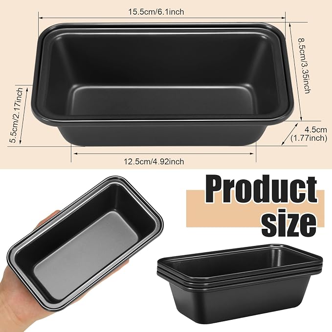 Uiifan 12 Pack Mini Loaf Pans, 6.1 x 3.3 x 2.1 in, Gray | Non Stick Small Bread Pans, Rectangle Banana Bread Tins, Tiny Carbon Steel Baking Pan, for Halloween Baking, Picnics, Party - Image 3
