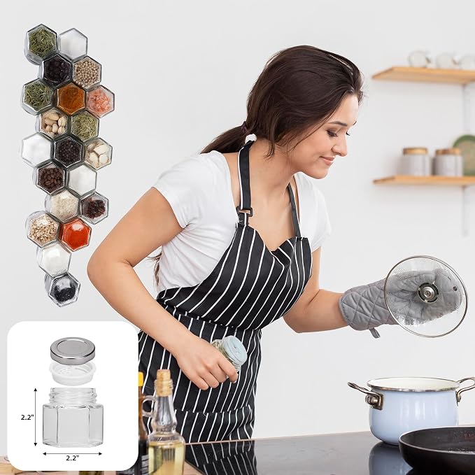20 Glass Small Hexagon Magnetic Spice Jars for Refrigerator with Labels | Magnet Seasoning Containers with Shaker Lids, Fridge Magnetic Spice Rack Organizer with Jars - Image 4