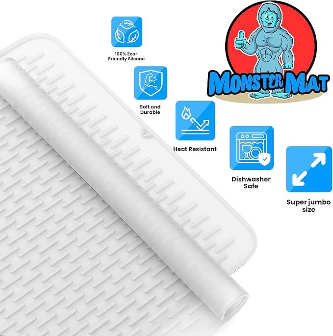 Extra Large (30 inch by 24 inch) heavy duty silicone dish drying mat for kitchen counters by MonsterMat (Translucent, XL - 30"x24") - Image 5
