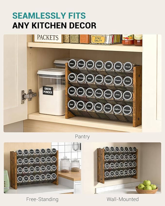 NESAPTO Spice Rack Organizer with 28 Glass Spice Jars, Wood 4-Tier Seasoning Organizer with Labels for Cabinet, Pantry, Countertop or Wall Mount, Chalk Marker and Funnel Set, 14" W × 9.4" H - Image 7
