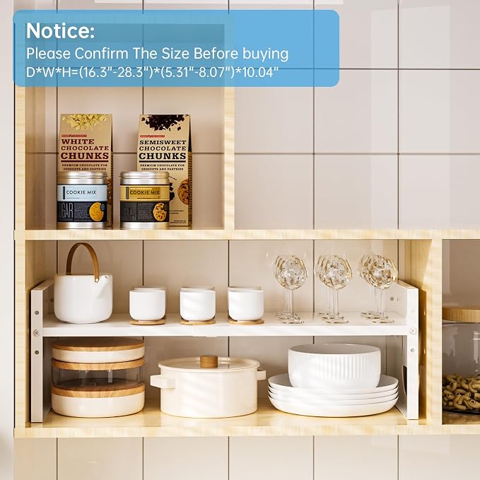 Fun-Face Expandable Cabinet Shelf Organizer,Adjustable Height & Width, Stackable Metal Storage Rack,Kitchen Spice Rack, Pantry Shelf, Countertops (1, White) - Image 6