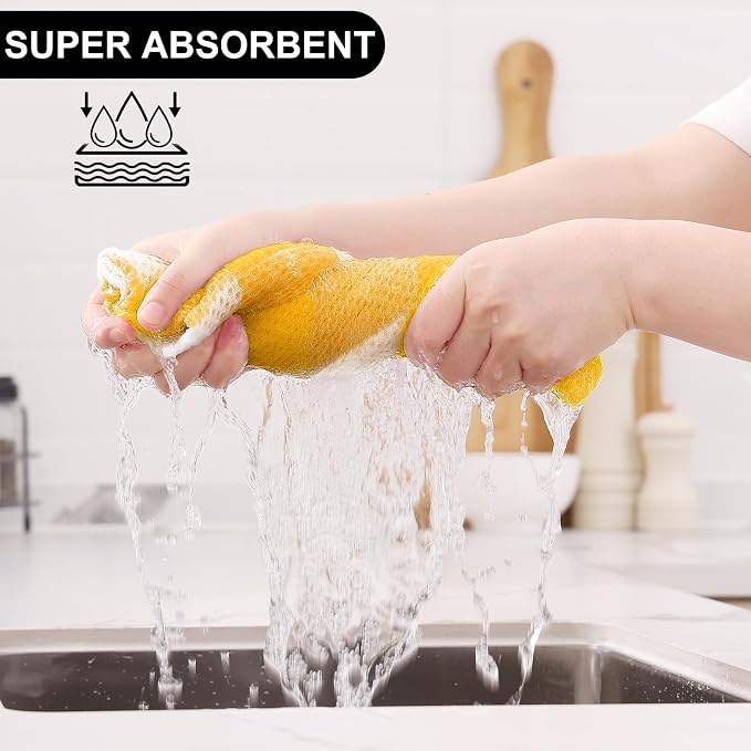 Homaxy Kitchen Towels and Dishcloths Set, Set of 12, White & Golden Yellow | Bulk Cotton Waffle Weave Check Plaid Kitchen Towels, Super Soft and Absorbent Dish Cloths, 12 x 12 and 13 x 28 Inches - Image 3