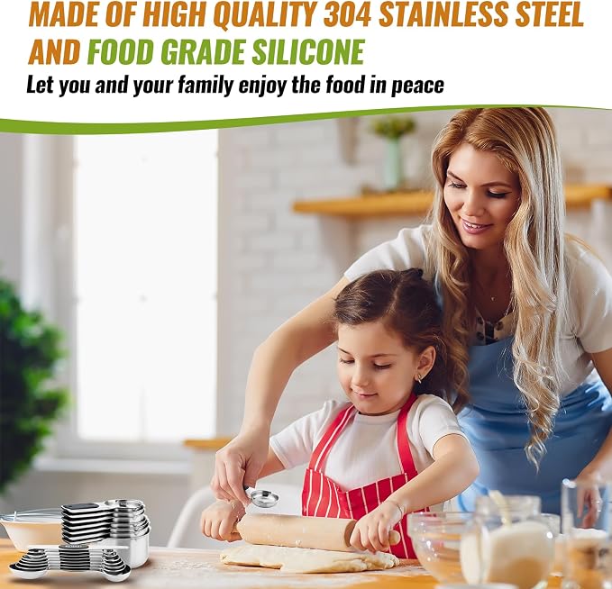 Magnetic Measuring Cups & Spoons Set of 15 | BPA Free,Heavy Duty 304 Stainless Steel,Strong N52 Magnets,Dishwasher Safe with Leveler for Baking and Cooking - Image 2
