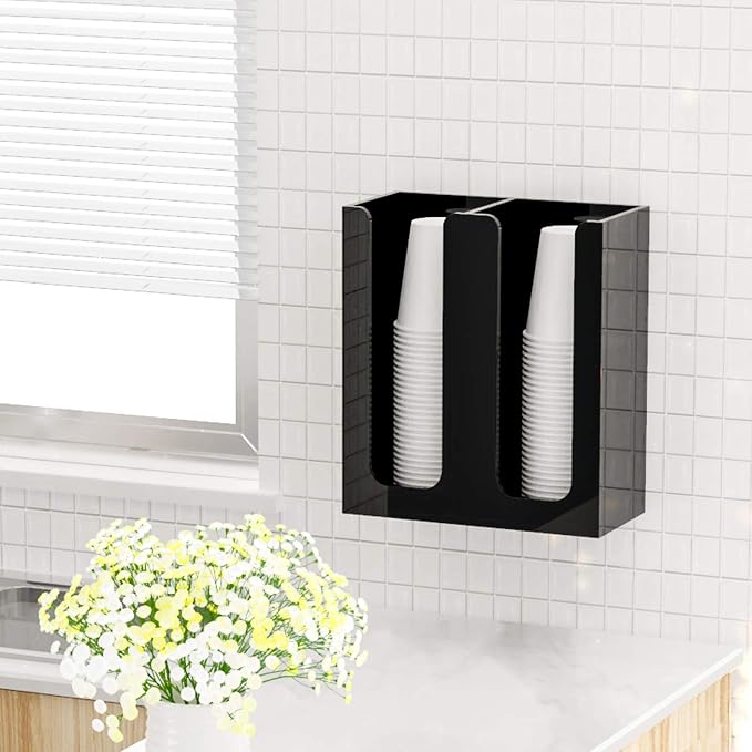 Richboom Acrylic Coffee Cup and Lid Storage Organizer Holder, 2 Compartments, Black - Image 6