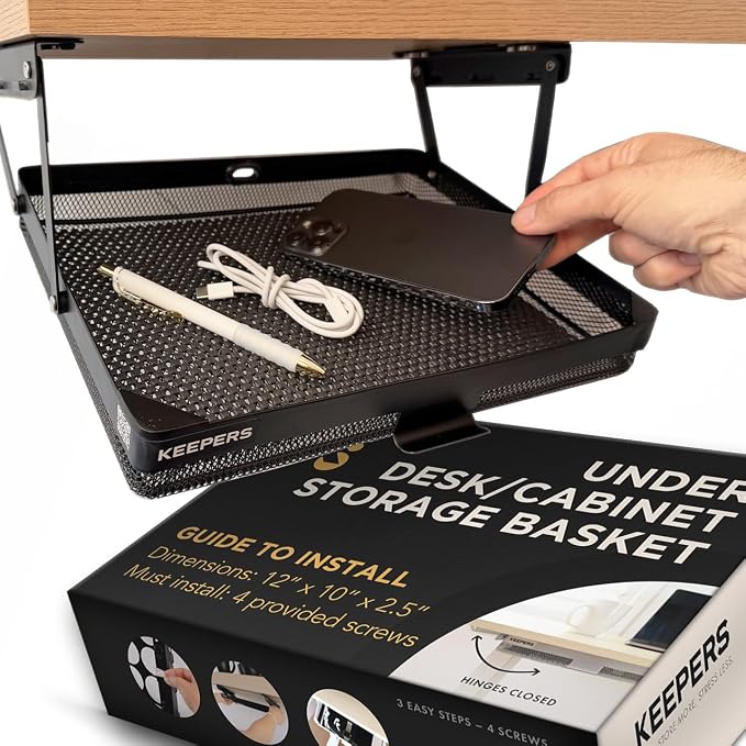 KEEPERS - Under Desk Drawer Slide Out – Metal Under Desk Storage Drawer for Office, Home, RV, Kitchen – Slim Under Table Drawer Attachment with Easy DIY Mount - Under Desk Organizer - 13x10x2.5In by CoffeeKeepers