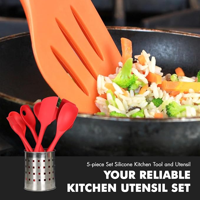 Chef Craft 5 Piece Red Premium Silicone Kitchen Tool Set (42071) - Image 5