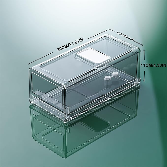 YekouMax Pantry Organization and Storage Bins, Refrigerator Organizer, Plastic Stackable Storage Bins with Drawers, Pull-Out Cabinet Containers for Fridge Kitchen Office (2 PACK, 11.81"x5.31"x 4.52") - Image 2