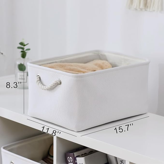 Storage Basket for Gifts Empty - Large 3 Pack 15.7x11.8x8.2 inch Storage Basket for Organizing with Handles, Canves Storage Bins for Organizer Closet Toy Cubes Gift (White) - Image 5
