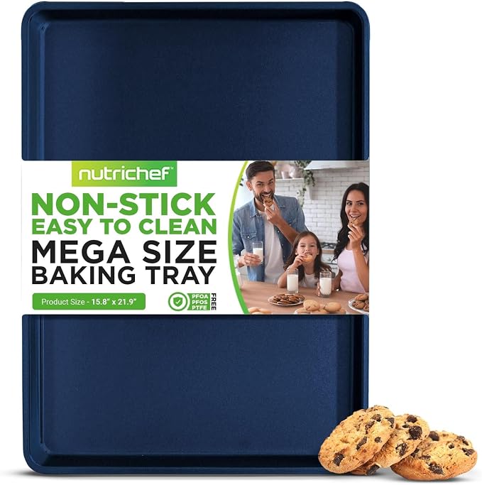 NutriChef Extra Large Nonstick Cookie Sheet for Baking, 22 Inch x 16 Inch Premium Carbon Steel Baking Tray for Oven, Baking Sheet for Cookies, Jelly Rolls, & Pastries - Blue Diamond, NCLG1BD by NutriChef%E2%84%A2Kitchen