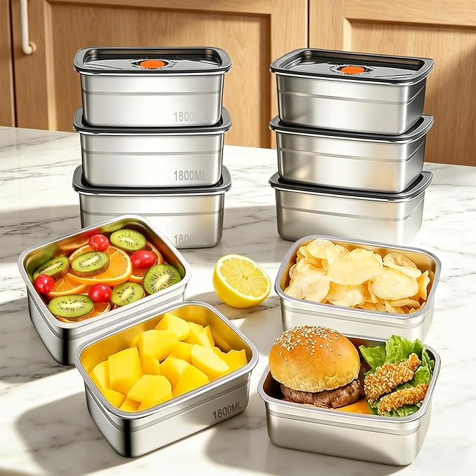 10 Pack 63oz Stainless Steel Food Storage Containers with Lids | Reusable Leak Proof Meal Prep Box BPA-Free Stackable Metal Lunch Box for Home Camping & Outdoor Use - Image 2
