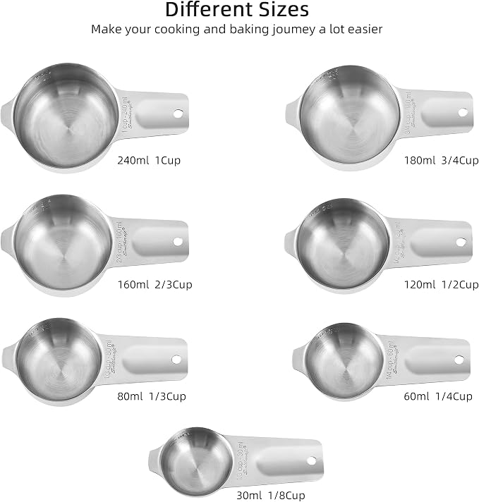 Measuring Cups and Spoons Set, 18/8 Stainless Steel Measuring Cups and Spoons set 17, Metal 7 Metric Measure Cups and 9 Dry Measure Spoons with 1 Leveler for Kitchen & Baking - Image 6