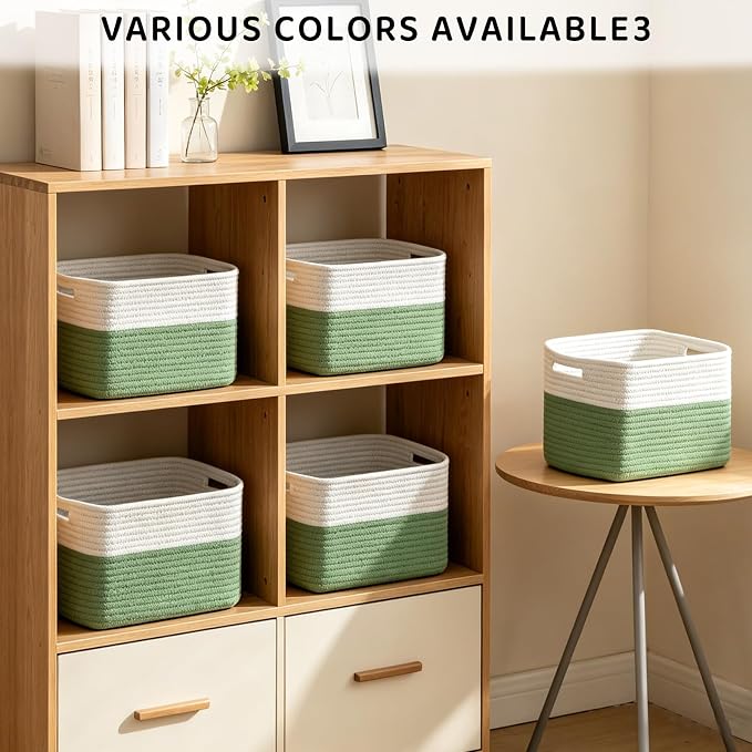4 Pack Storage Baskets for Organizing, 11''Lx9''Wx8''H Woven Baskets for Storage Toys, Towels, Books, and Clothes, Cotton Rope Basket for Shelves with Handle - Image 4