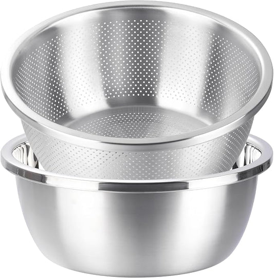Colander and Bowl Set 1.8QT (2-in-1) - Thickened 304 Stainless Steel Kitchen Strainer Bowl for Fruit, Pasta, Vegetables, Rice - Heavy Duty, Induction Cooker & Dishwasher Safe by FocusOnReliability