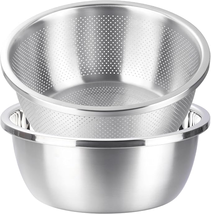 Colander and Bowl Set 2.3QT (2-in-1) - Thickened 304 Stainless Steel Kitchen Strainer Bowl for Fruit, Pasta, Vegetables, Rice - Heavy Duty, Induction Cooker & Dishwasher Safe by FocusOnReliability