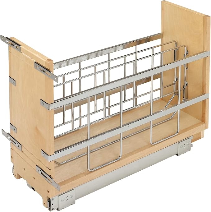 Rev-A-Shelf Pullout Bakeware Organizer w/Soft-Close, Min Opening 8.5" Wide | Wooden Storage Organization w/ Ball Bearing Slides, Full Height Base Kitchen Cabinets, Foil Wrap/Tray Divider, 447-BCBBSC-8C by Rev-A-Shelf