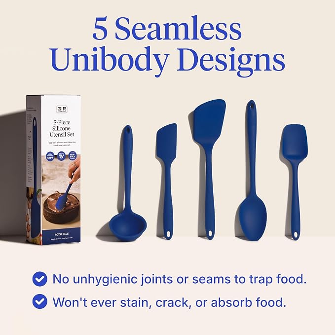 GIR 5-Piece Silicone Kitchen Utensils Set, Non-Toxic Cooking Utensils for Cooking and Baking, Heat Resistant, Food Grade, Dishwasher Safe Rubber Spatula, Ladle, Spoon - Royal Blue - Image 3