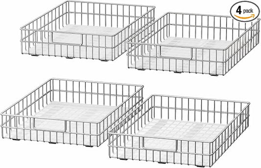 Pull out Cabinet Organizer, Stainless Steel 4-Pack (20.1"W x 21"D) Full-Extension Slide out Drawer, Adhesive Roll out Can Spice Storage Basket Shelf Rack for Pantry, Kitchen, Bathroom, Home Closet by Kitstorack