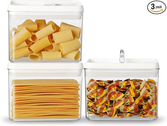 Felli Flip Tite Storage Container with Lid 4” RECTANGULAR Airtight Ring Flip Top, Stackable Kitchen Counter Pantry Organizer Acrylic Canister Jar for Pasta Spaghetti Cereal Granola Coffee (1.9qt) by Felli