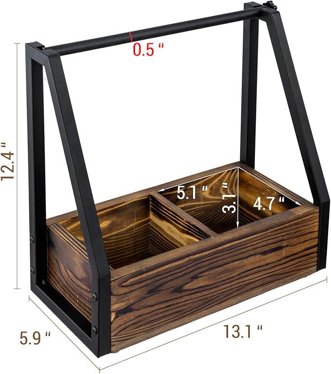 MyGift Kitchen Paper Towel Holder, Industrial Matte Black Metal and Solid Wood with Condiment Bottle and Spice Jar Storage Tray - Image 5