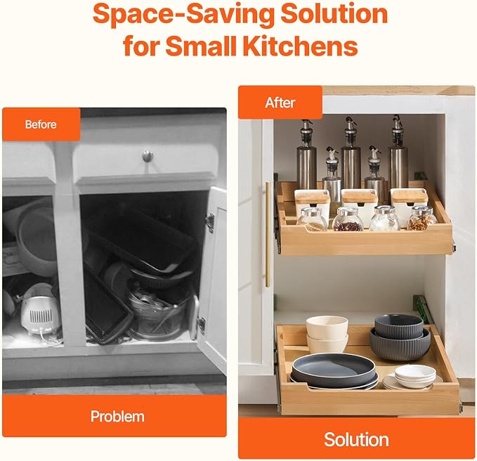 VEVOR Pull Out Cabinet Organizer, 17"W x 21"D Cabinet Drawer, Soft Close Slide out Shelf, Heavy-Duty Sliding Wood Drawer, Bottom Mount Size（17.5"W x 23"D）and Side Mount Size（18"W x 23"D） - Image 4