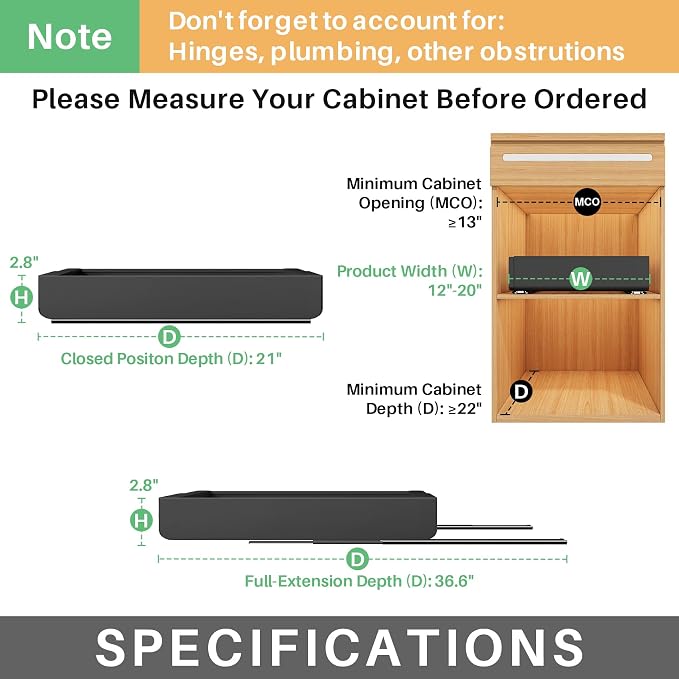 6 Pack Pull out Cabinet Organizer, Expandable(12"-20") Heavy Duty Slide out Drawer Fixed with Adhesive Nano Film for Pots, Roll out Shelf Storage for Kitchen Organization, Pantry, Bathroom(Black) - Image 2