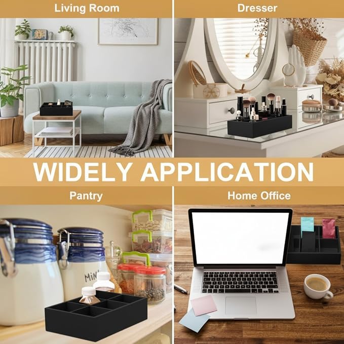 Maitys 4 Pcs Wooden Divided Storage Organizer Wood Container with 6 Compartments Food Storage Bin Wooden Tea Drawer Box Bin Holder Case for Snacks Tea Bags Coffee Sugar - Image 5