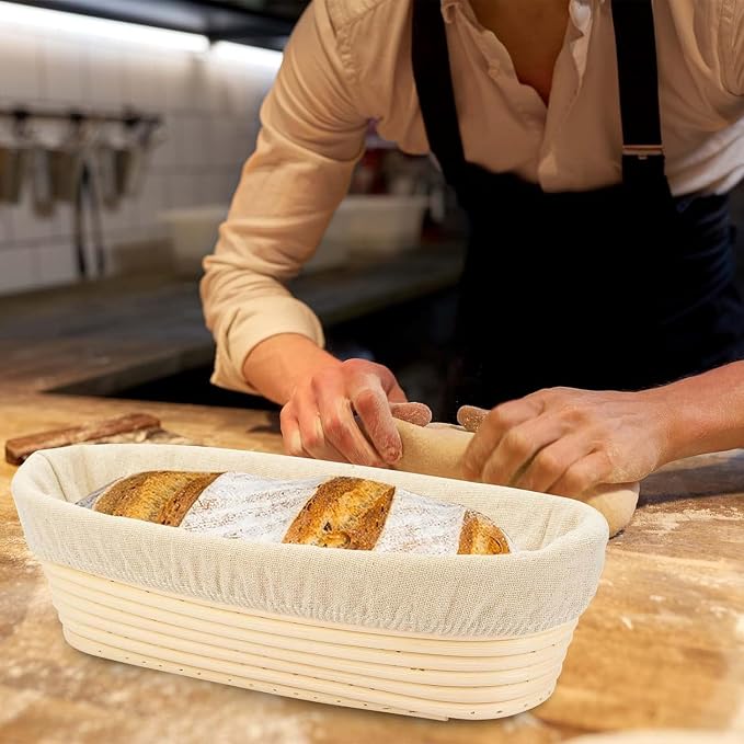 2PACK 12 inch Oval Bread Proofing Basket Banneton Bread Dough Proofing Rising Rattan Basket & Liner for Baking Bread Making - Image 6