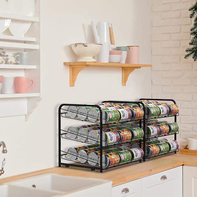 NORCEESAN Stackable Can Rack Dispenser 2 Pack Can Storage Rack Organizer Can Food Storage Rack Holds Up to 72 Cans for Kitchen Cabinet Countertops, Black - Image 6