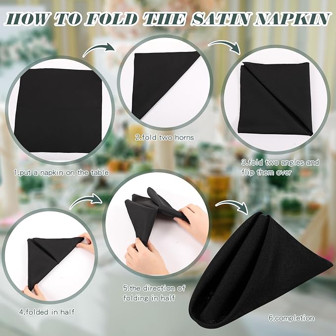 60 Pcs Washable Cloth Napkins 17 x 17 Inch Polyester Dinner Napkins Soft Table Napkins for Weddings Parties Holiday Dining Banquet (Black) - Image 4