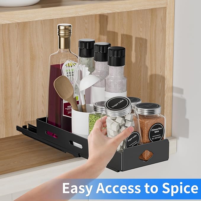 BOIVSHI Pull Out Spice Rack Organizer for Cabinet, Heavy Duty Spice Organizer for Cabinet, Vertical Spice Rack for Kitchen, Cabinet, Pantry, Cupboard (4.2''Wx10.5''Dx2.8''H, Metal Black) - Image 2
