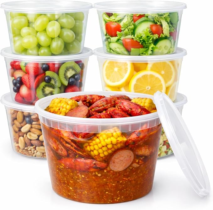 64 oz [20-Pack] BPA Free Microwavable Plastic Deli Containers with Lids | Leak-resistant, stackable and freezer-safe design keeps soups, leftovers and large portions fresh - Image 4