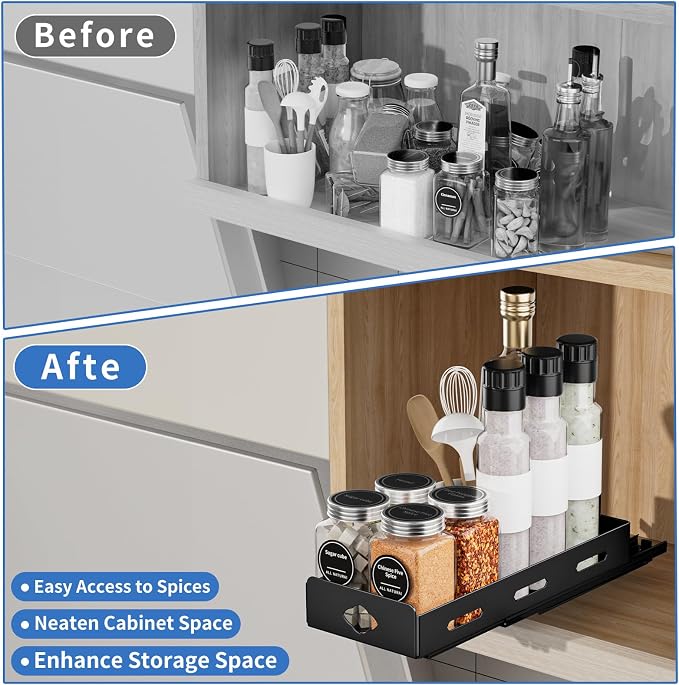 BOIVSHI Pull Out Spice Rack Organizer for Cabinet, Heavy Duty Spice Organizer for Cabinet, Vertical Spice Rack for Kitchen, Cabinet, Pantry, Cupboard (4.2''Wx10.5''Dx2.8''H, Metal Black) - Image 5