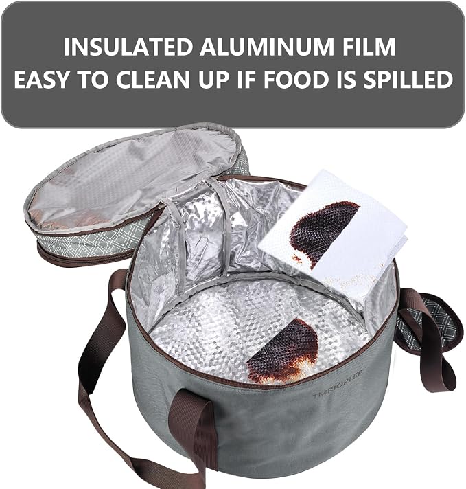 2 Pack Pie Carrier with Lids and Handles, Loadable Cupcake or Pizza Storage Containers, Includes Insulated Bags and Insulated Non-Slip Pads, Perfect for Transportation (Grey) - Image 9